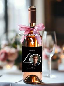 个性化30、40、50、60、70岁生日葡萄酒瓶标签 - 自粘香槟瓶贴纸，可打印照片/姓名/日期，金色里程碑数字贴纸，适用于塑料瓶，派对装饰和周年纪念礼物 - 彩色 - 查看 2
