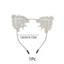 1Pc Women's Gothic Black Lace Cat Ear Headband With Gold Bell & Bowknot - Cute Fashion Hair Accessory For Makeup, Skincare & Casual Wear ,Hair Hoop Hairband For Women