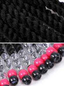 1 pieza Peluca de coleta trenzada con cuentas y lazo para niñas, estilo trenzado con clip, adecuado para niñas - Negro natural - Ver 4