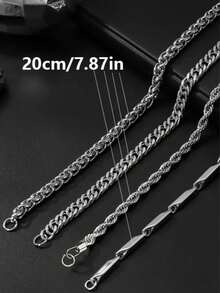 4pcs/Set Men's Stainless Steel Simple Fashion Chain Bracelet, Everyday Wear Bracelet Set, Lightweight And Easy To Match