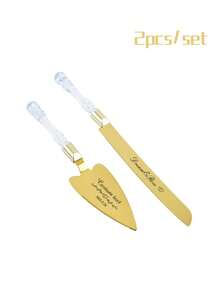2Pcs Personalized Stainless Steel Engraved Cake Knife, Custom Crystal Handle Cake Cutting Set For Wedding, Spatula, Pizza And Cheese Cutter, Baking Tools, Personalized Stainless Steel Cake Knife With Engraving Name, Knife Size: 33.5cm/13.2in, Shovel Size: 27.5cm/10.8in, Wedding Cake Knife And Server Set, Cake Cutting Set For Wedding ,Stainless Stylish,Adorable,Colorful Custom,Personalized,Unique Ideal Gifts For Friends,Home,Office