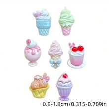 10/30/50件可爱迷你冰淇淋系列树脂配件，装饰性平背配件，樱桃、草莓、蝴蝶结冰淇淋平背贴纸设计，适用于DIY发夹，颜色随机 - 卡通冰淇淋系列款式A - 查看 10
