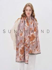 1 件优雅柔软孔雀和鹿水墨画百搭围巾，适合秋冬 - 淺粉色 - 查看 7