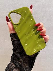 Wave Ripples 1pc New Glossy Wave Pattern Material Phone Case Compatible With IPhone 17 Pro Max/17/17 Pro/16 Pro Max/16/16 Pro/16 Plus/15 Pro Max/15 Pro/15 Plus/15/14 Pro Max/14 Pro/14/13 Pro/13/12 Pro/12/11/XS/X Max/8 Plus/7, Shockproof Soft Full Coverage Case For Women, 13 Pro Max/XR - Green - View 3