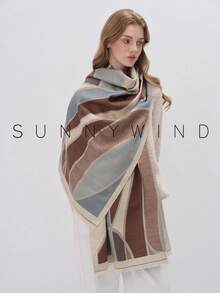 1pc Women's Geometric Pattern Polyester Fashion Scarf, Suitable For Everyday Use In Autumn/Winter - Light Blue - View 10