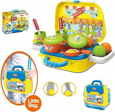 Bakaji Valigetta Cucina Giocattolo per Bambini con Fornello Pentole Padelle 20 Accessori Gioco e Tracolla per Il Trasporto