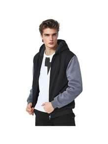 Graphic Hoodies Y2K Jacket Long Sleeves Velour Hoodie Winter Wear Contrasting Outfit For Cold Weather – Hooded Jackets Zip Up Fashion Jacket Coat Stylish & Warm Streetwear For Men - Xám - Xem 5