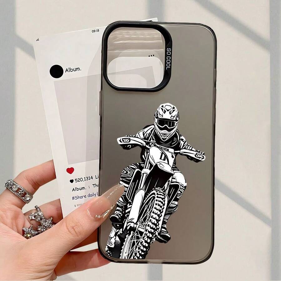 Funda de Teléfono con Patrón de Motociclista Todoterreno, Moda de Alta Gama, Mate, a Prueba de Golpes, Gran Agujero, Funda Protectora Dura Esmerilada, Compatible con iPhone 11/12/13/14/15/16/17/17 Air/17 Pro/17 Pro Max/E/Plus, Adecuada para Chicos y Chicas - Mezcla de colores - Ver 1