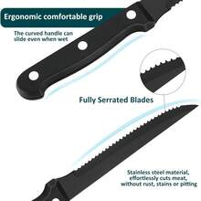 Cuchillos para Carne de 8 Piezas - Juego de Cuchillos para Carne de Acero Inoxidable - Cuchillos para Carne Serrados/Juego de Cuchillos afilados/Cuchillos para cena (Negro) - Negro - Ver 6