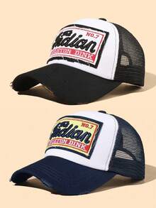 2pcs Unisex Outdoor Casual Personalized Sun-Protection Adjustable Size All Season Embroidery Letter Mesh Baseball Caps, Suitable For Daily Wear - Black+Navy - View 3