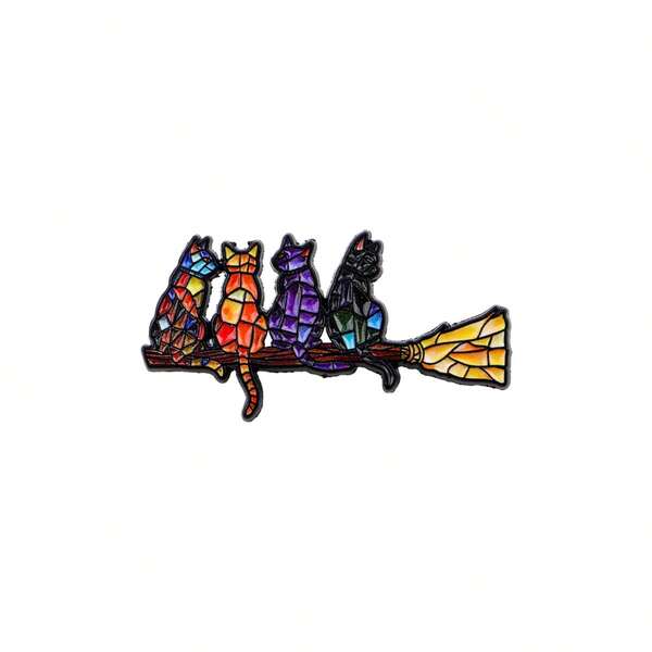 1pc Colorful Glass Cat Brooch, Enamel Lapel Pin - Cute Badge For Backpacks And Clothes