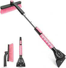 Scraper With Snow Brush Car Windshield, Upgraded Extendable Snow Brush With Foam Grip Truck SUV Vehicle - 粉色 - 查看 10