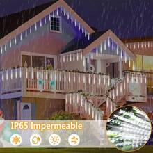 DAHAN Luces de Lluvia de Meteoritos, 30cm, 10 Tubos 240 Luces LED de Carámbano Impermeable, Luces de Lluvia Que Caen, para Decoración de Árbol, Aleros, Techo, Patio, Jardín (Blanco Frío) - Blanco Frío 2pcs - Ver 10