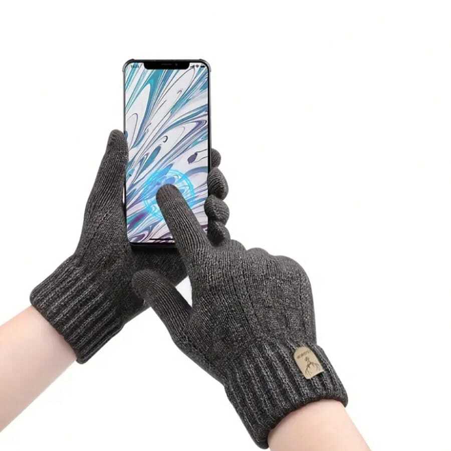 Guantes de lana de alpaca unisex - Guantes de invierno compatibles con pantalla táctil, con correa de muñeca para botón de smartphone, suaves y cálidos, adecuados para hombres y mujeres, lavables a máquina y secos a la limpieza (Negro/Gris oscuro/Gris)