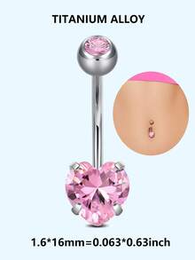 Titanium Alloy Belly Rings 14G G23 Solid Titanium Faceted Heart Cubic Zirconia, Navel Rings Belly Button Body Piercing Jewelry Internally Threaded Belly Rings, 14G Belly Piercing Jewelry, Belly Button Rings, Navel Piercing Jewelry For Women Men - Heart Pink CZ - View 20