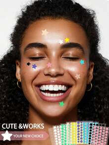 2160pcs Star-Shaped Patches - Gentle & Non-Irritating, Face Stickers - Decorative Stickers, Waterproof & Breathable, Essential Daily Face Stickers, Portable, Suitable For Travel, Gatherings, Makeup Tips, Photo Props, Face Painting Essentials - Multicolor - View 3