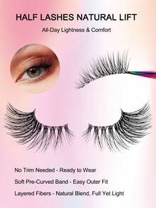 7 Pairs Half Lashes Clear Band 14mm Cat Eye Tail Elongated Lashes 3/4 Corner False Eyelashes Natural Look