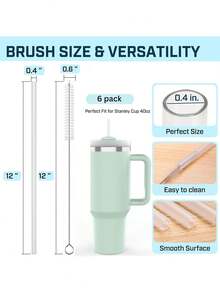 6/4/2/1 pieza Pajitas de plástico reutilizables extra largas para vaso, accesorios, pajitas de repuesto extra largas de 12 pulgadas 310 mm con cepillo de limpieza, compatibles con vasos de 20/30/40 oz, juego de fiesta de Navidad de plástico, regalo de Navidad - Multicolor - Ver 8
