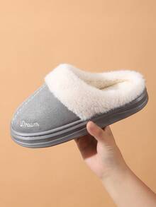 Plüsch Geschlossene Zehenpantoffeln, Warme Damen Hausschuhe für Herbst/Winter, Dicke rutschfeste Sohle, Paar Hausschuhe für Zuhause - Grau - Übersicht 2