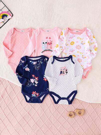 DILAVEL 5 st/set höst/vinter ny mjuk och bekväm långärmad sparkdräkt, lämplig för flickor - hudvänlig, söt djurbroderimönster, modern för utomhusbruk