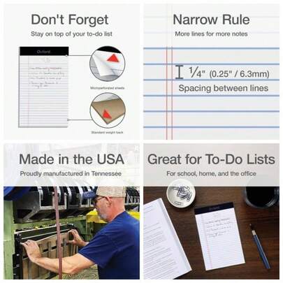 74019 - almohadillas para orejas legales de 5x 8 pulgadas, paquete de 12 rayas, papel blanco, 50 hojas por bloc de escritura, fabricado en los Estados Unidos