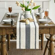 1pc Bohemian Style Tablecloth, Home Dining Table Decor Table Runner, Farmhouse Vintage Tablecloth Decor, Suitable For Living Room, Holidays, Bridal Shower Gifts - Grey - View 3