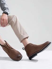 SHOESMALL Men's Chukka Boots Desert Darkbrown Boots Casual Dress Boots Lace-Up Classic Boots - BMY8045A-深棕色 - 查看 5