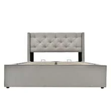 Upholstered Hydraulic Double Bed 160x200cm, Bed With Metal Slatted Base, Modern Bed Frame With Storage Space, Cotton, Light Grey (With Mattress)