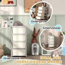 HOMCOM Kids' Storage Boxes, 4 Large Drawers, Rounded Edges, Plastic, 37 X 37 X 76 Cm, Cream White - Beige - View 4