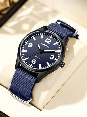  LIGE New Men's Quartz Watch Life Waterproof, Digital Dial, Nylon Strap Watch For Men