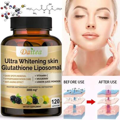 Glutatión liposomal - Fórmula blanqueadora - Con vitamina C, polvo de morera y jugo de limón - Suplemento para la reducción de la oxidación - 120 cápsulas