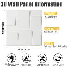 20Pcs White Geometric 3D Wall Panels, Premium PVC Waterproof Textured Wall Tiles, 50x50cm Large Size, Modern Minimalist Style Decorative Wall Covering, DIY Accent Wall for Living Room, Bedroom, Kitchen, Office, Commercial Space, TV Background, Media Backdrop, Contemporary Interior Home Decor Solution - Blanco 3 - Ver 2