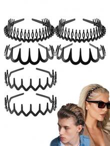 2pcs/6pcs Wavy Toothed Headbands, Minimalist Durable Non-Slip Hair Bands, Black, Versatile For Men & Women Hairband - Multicolor - View 13