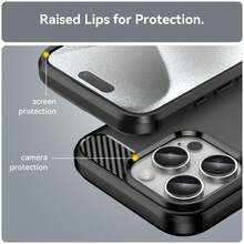 Max Power Digital Funda para Apple iPhone 16 Pro Carcasa Protectora Antigolpes Silicona Negra Diseño Fibra de Carbono Resistente Absorción de Choque [Compatible Carga Inalámbrica] - Negro - Ver 6