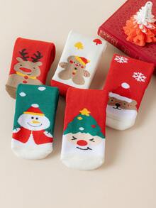 5 Pasang Kaos Kaki Anak Perempuan, Hijau, Putih, Merah, Cokelat, Kuning, Blok Warna, Kartun Rusa, Manusia Salju, Beruang, Pohon Natal, Bintang, Pola Kepingan Salju, Musim Gugur/Musim Dingin, Lembut & Hangat, Tebal, Gaya Sederhana, Lucu, Modis, Serbaguna, Cocok Untuk Pemakaian Sehari-hari - MultiWarna - View 5