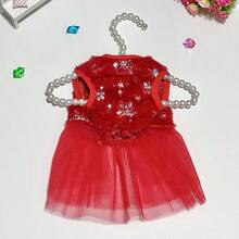Christmas Gift Fluffy Snowflake Pattern Princess Dress Pet Clothes For Small Dogs, Poodle, Teddy, Bichon Frise - Red - View 5