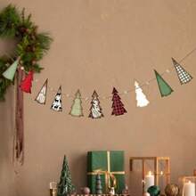 Christmas Tree Garland Wooden Tree Beads Garland Holiday Banner For Fireplace Mantel Wall Hanging Decor - Colorful - View 7