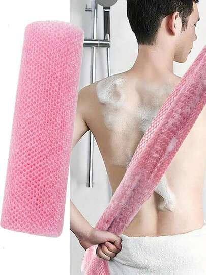 1pc African Net Sponge, Long Net Shower Sponge, Exfoliating Body Scrubber For Smooth Skin, Suitable For Daily Use (Pink)