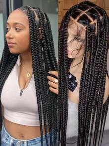 360 Knotless Box Braids Lace Front Wig Super Long Full Lace Box Braid Wig With Baby Hairs Synthetic Braided Wigs For Black Women - màu đen - Xem 4