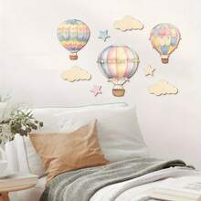 9-Piece Set, Hot Air Balloon Wooden Wall Decoration, With Cloud And Star Wall Decoration, An Art Set Suitable For Bedrooms, Classrooms And Playrooms, Easy To Hang, Classroom Wall Decoration, Vivid Wall Art, Classic Design - Multicolor - View 3