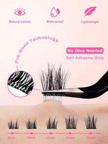 50pcs C-Curl Self-Adhesive Individual Lashes Set, 8-16mm Mixed Sizes, DIY Eyelash Extension Kit With Tweezers And Lash Curler, No Glue Needed, Segment Fake Lashes With Spikes, Suitable For Daily And Party Use - 黑色 - 查看 2
