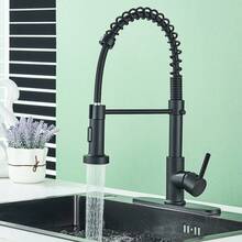 Saetow Grifo de cocina con rociador extraíble de 2 modos, grifos de cocina giratorios 360° en negro mate con placa de cubierta de 10 pulgadas, grifos de cocina comerciales de una sola palanca, 1 o 3 orificios, una vía para campistas agrícolas, cocinas utilitarias, comedores, lavaderos, fregaderos con barra húmeda, vehículos recreativos. - Negro Mate - Ver 4