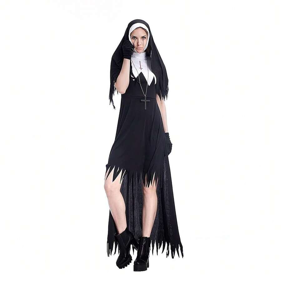 Colorful House Women Nun Costume Set Adult Traditional Nun Outfit Dress Halloween Cosplay Costume{"Size_name":"X-Large","Color_name":"IrregularStyle"} - Kiểu bất thường - Xem 1