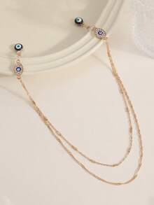 1 pieza Accesorio de lencería sexy estilo oscuro Cadena de pecho con cristales de ojo de diablo personalizada de doble capa con borlas Cadena de pecho de metal de moda simple Accesorio de Body para fiesta nocturna y diversión - Multicolor - Ver 6