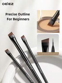 OEIEZ 3pcs Eyeliner & Eyebrow Brushes, Super Soft Fiber, Comfortable Grip, Create Soft Natural Makeup Look - Black - View 6