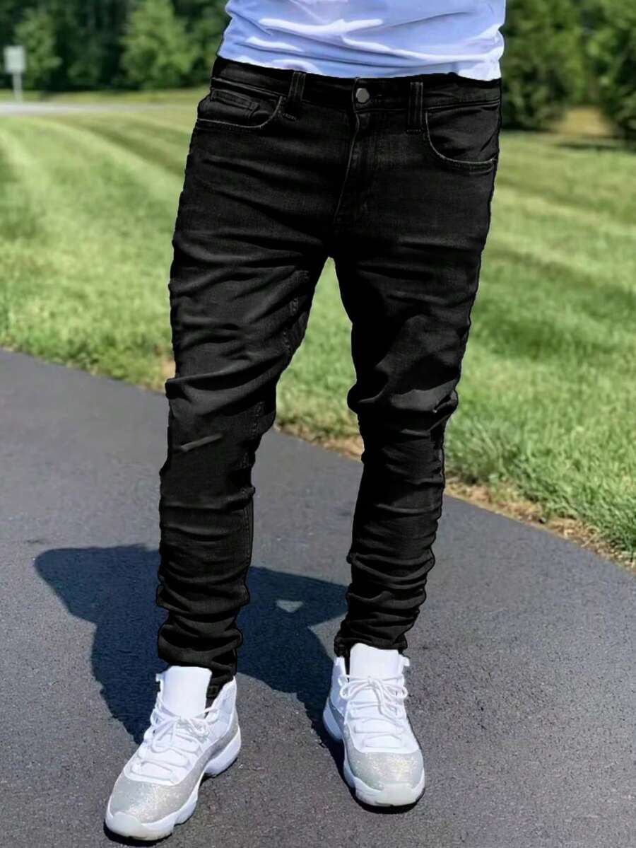 1 Quần Jeans Skinny Co Giãn Màu Xám Đa Năng Cho Nam, Quần Jeans Skinny Cargo Thường Ngày Thoải Mái Cho Hoạt Động Ngoài Trời, Thích Hợp Làm Quà Tặng Cho Chồng/Bạn Trai, Mặc Hàng Ngày - màu đen - Xem 1