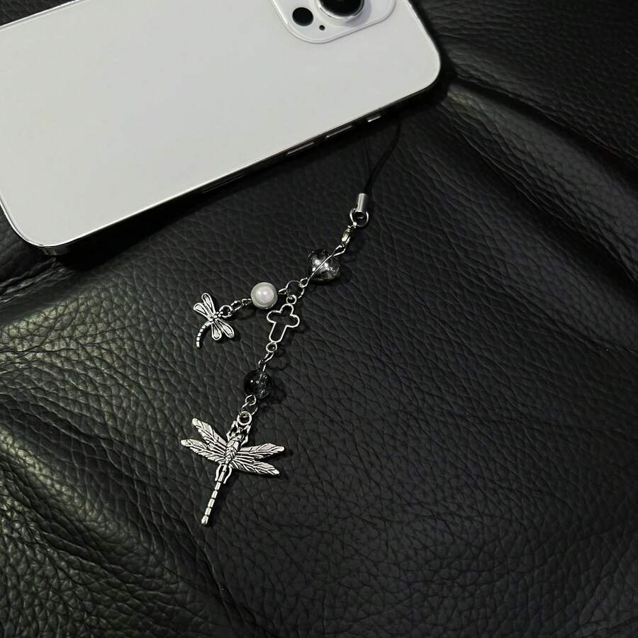 Hàng mới về, cao cấp, phong cách Ins, thiết kế độc đáo, tông màu tối, cá tính, phong cách Y2K, kim loại, làm thủ công, đính hạt thủy tinh, hình chuồn chuồn kim loại dễ thương. Dây đeo điện thoại, mặt dây chuyền điện thoại, phụ kiện túi xách, phụ kiện ốp tai nghe, móc khóa. - Bạc - Xem 1