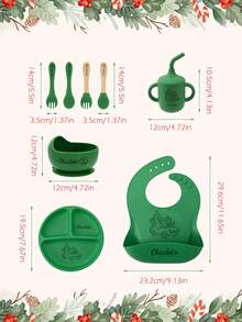 8PCS Print On Demand Custom Name Pattern Baby Silicone Tableware Set Personalized Customization Sucker Bowl Plate Leakproof Baby Cup Baby Bib Soft Spoons Forks,Cutlery Set - Multicolor - View 11