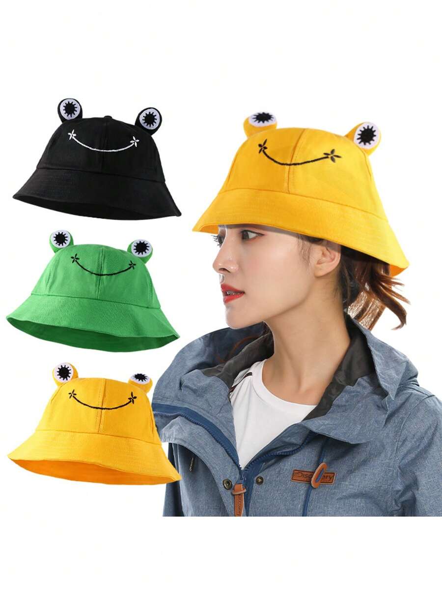 1pc Frog Eye Design Bucket Hat For Women, Versatile Soft Foldable Cute Cartoon StyleBucket Hatp For Autumn - Multicolor - View 1