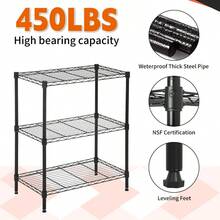3 Tier Rolling Storage Cart With Wheels And Leveling Feet Adjustable Wire Shelving Rack Heavy Duty 450LBS Capacity Metal Shelf Organizer For Kitchen Bathroom Laundry Office 23"L X 13"W X 31.3"H - 黑色 - 查看 5